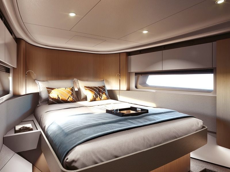 Forward VIP Cabin on Yacht Azimut 53 Fly with Double Bed Designed by Yacht Designer Marco Parentela