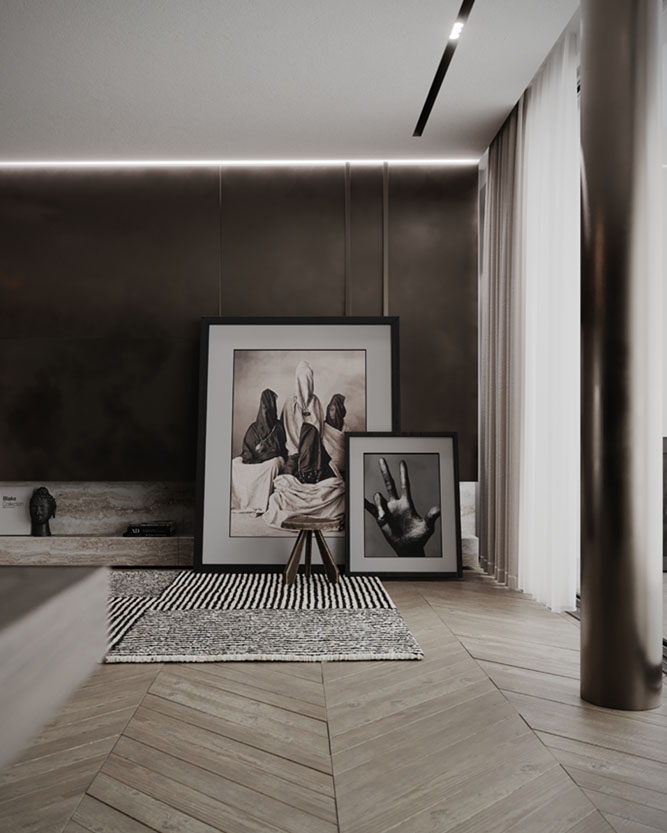 Art Corner in Blade Luxury Apartment Living Room Designed by Marco Parentela