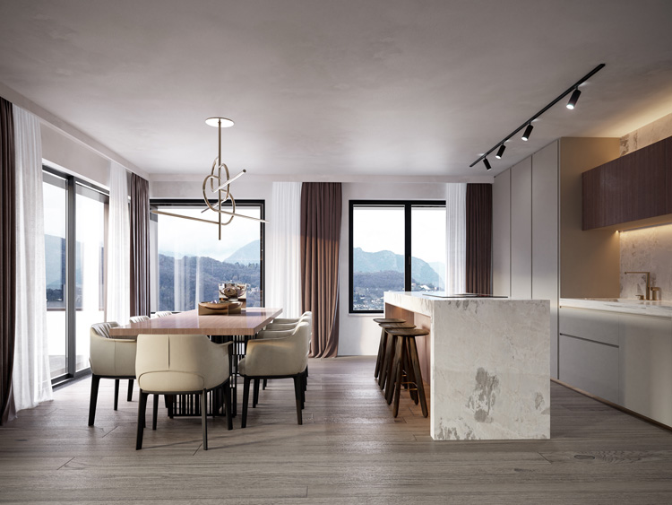 Canobbio 232 Luxury Apartment in Lugano with Open-Plan Dining Area Designed by Marco Parentela