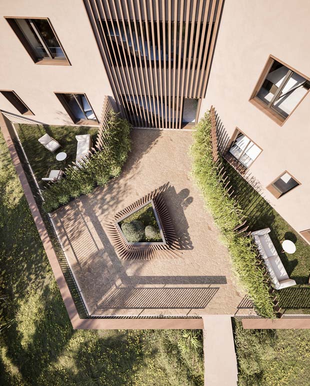 External Design Courtyard at Canobbio 232 Residential Building in Lugano Designed by Marco Parentela