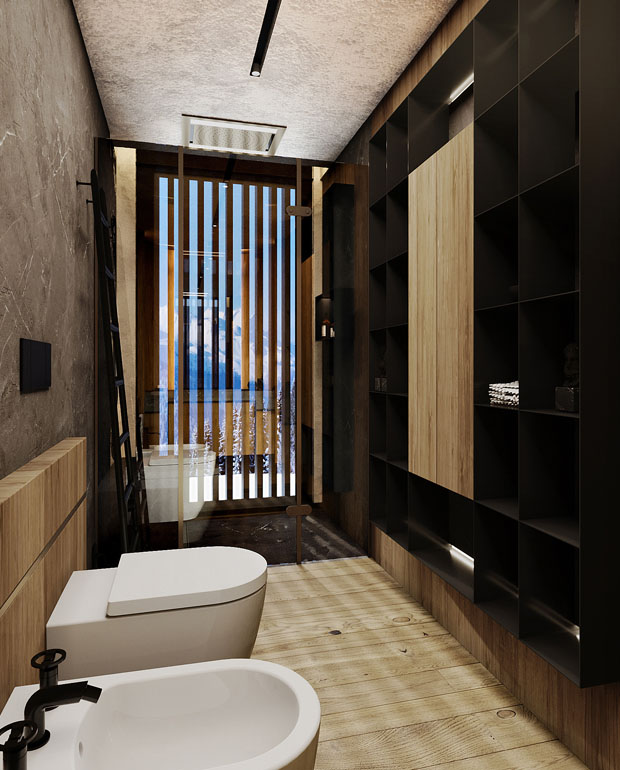 En-suite Bathroom with Alpine View in Chesa Fortuna Penthouse 7 Interior Design by Marco Parentela