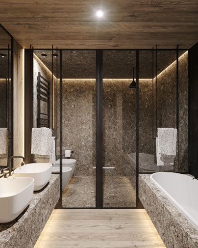 Chesa Fortuna Luxury Apartment Bathroom in St Moritz Designed by Marco Parentela