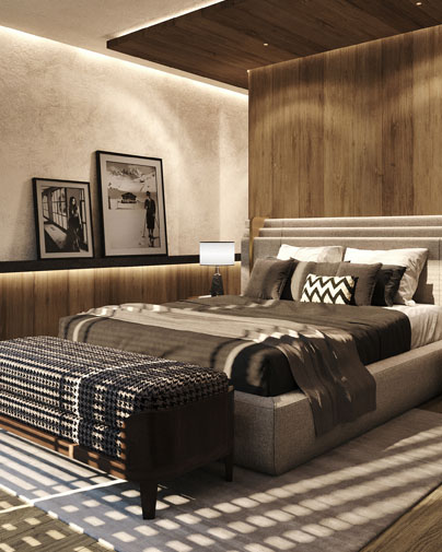 Chesa Fortuna Luxury Bedroom Interior in St Moritz designed by Marco Parentela