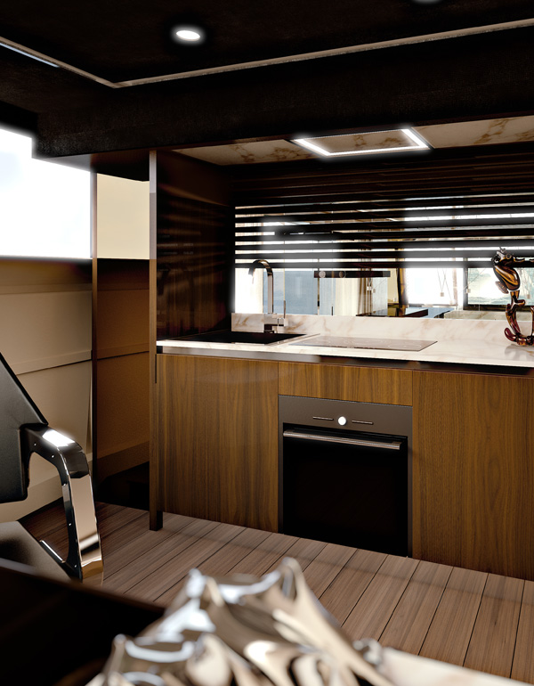 Galley Kitchen on Explorer 64 Luxury Yacht Designed by Italian Yacht Designer Marco Parentela