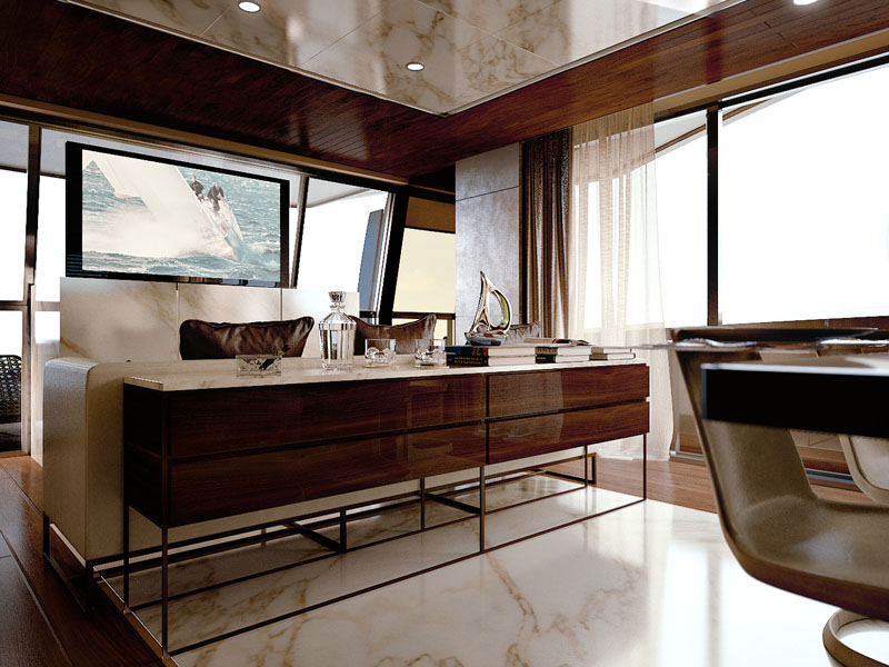 Explorer 64 Luxury Yacht Salon with Marble Floor Designed by Italian Yacht Designer Marco Parentela