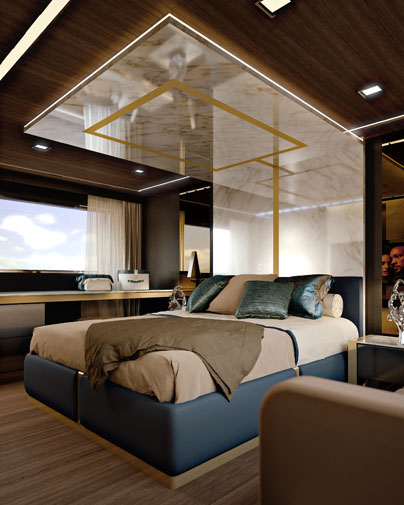 Explorer 64 Concept Bedroom Private Yacht Interior Designed by Italian Designer Marco Parentela
