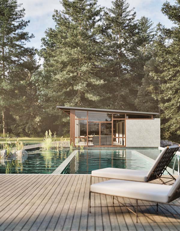 Natural Swimming Pool and Pavilion Surrounded by Forest at Hawa Residences in Breganzona Marco Parentela’s Interior Design Project