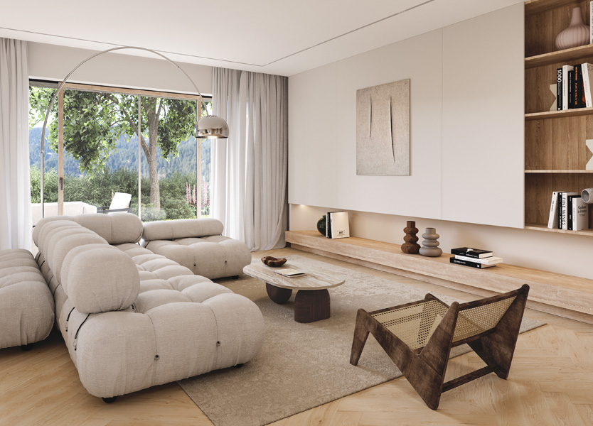 Scandinavian Living Room in Hawa Breganzona with Soft Modular Sofa by Interior Designer Marco Parentela