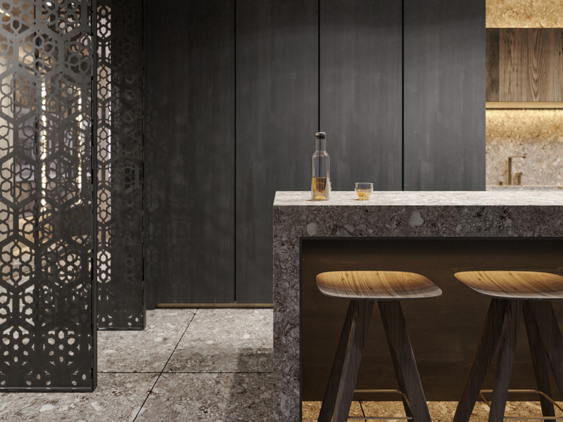 Stone Bar Counter in the Bespoke Kitchen by Italian Interior Designer Marco Parentela