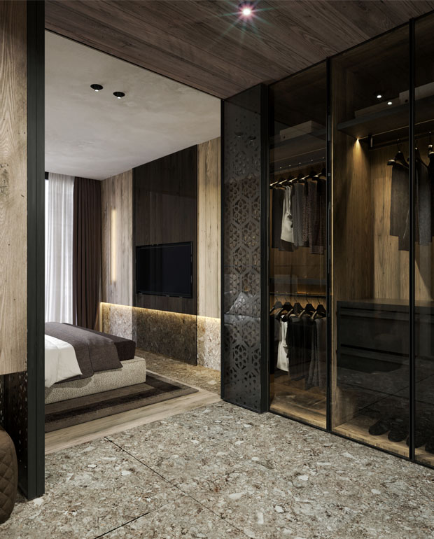 Walk-in Wardrobe in the Bedroom of Chesa Fortuna Apartment 1 Interior Design by Marco Parentela