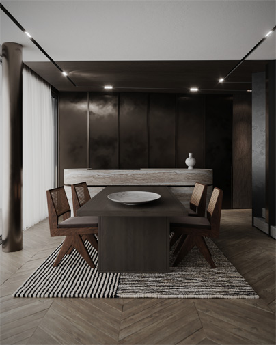 Marco Parentela Luxury Dining Room Walnut and Chevron Floor