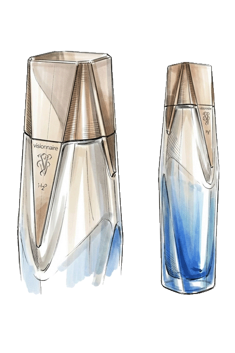 Product Design Sketch of Visionnaire Bottles by Italian Designer Marco Parentela