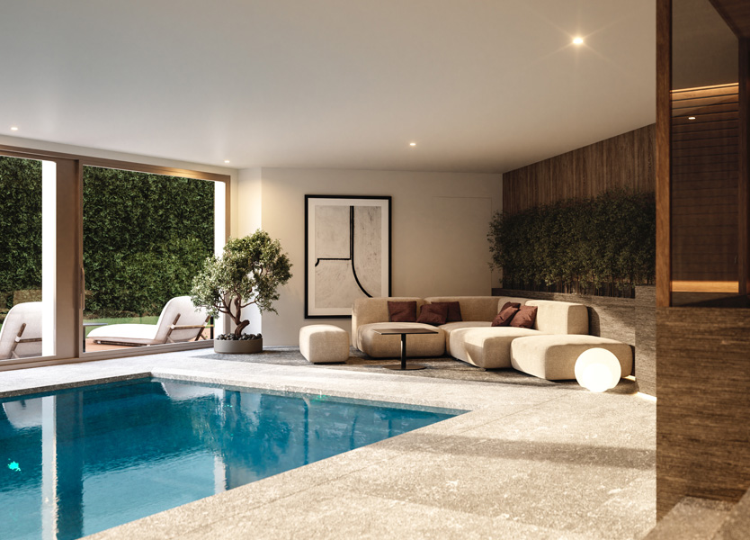 Indoor Pool Lounge Design of a Private Villa in Muzzano Designed by Marco Parentela