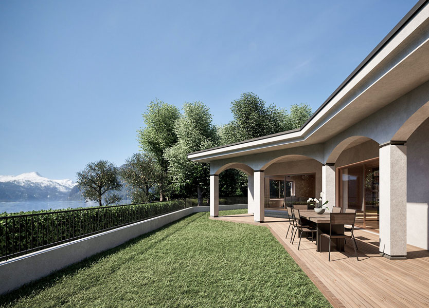 Terrace of a Private Villa in Muzzano with Lake and Mountain View, Exterior Design by Italian Designer Marco Parentela