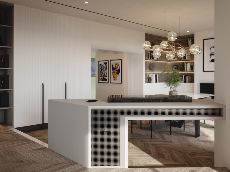 Sculptural Console in the Living Area of a Private Villa in Muzzano Design by Italian Interior Designer Marco Parentela