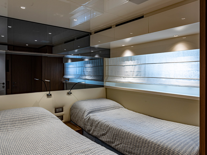 Sanlorenzo SX76 Twin Guest Cabin with Two Single Beds by Marco Parentela Yacht Designer