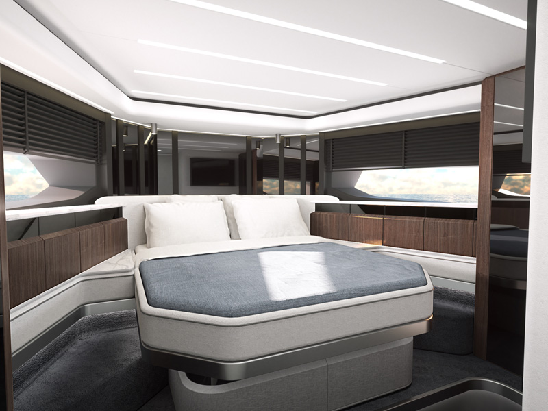 VIP Fore Cabin on Sessa Marine F60 Yacht with Central Bed Created by Luxury Yacht Designer Marco Parentela