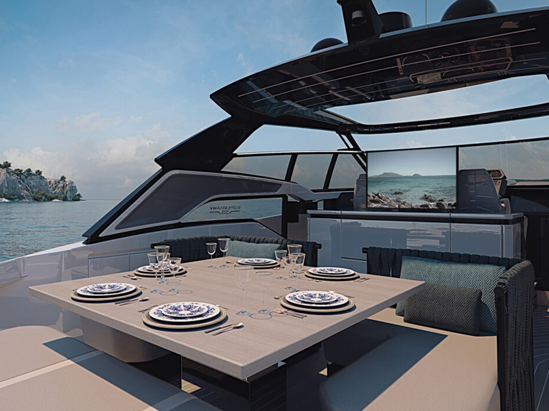 Sunseeker Superhawk 55 Yacht Exterior Dining Area Designed by Italian Yacht Interior Designer Marco Parentela