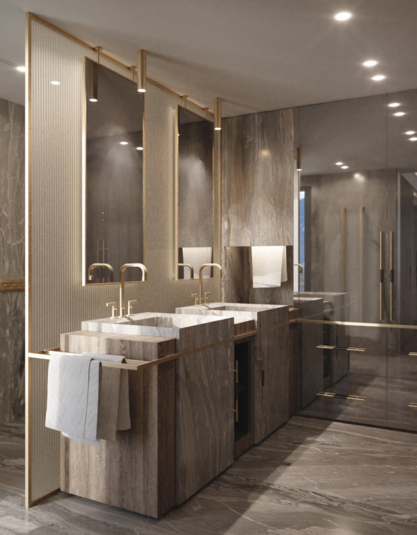 Elegant Luxury Bathroom with Double Marble Sink Designed by Marco Parentela for a Lake Como Villa.