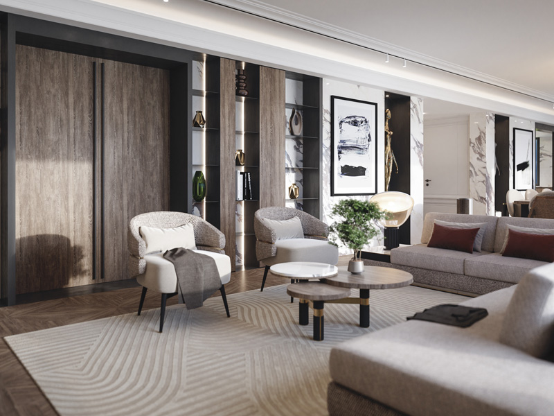 Open-plan Luxury Living Room with Custom Sofas part of Villa Belvedere on Lake Como Designed by Interior and Yacht Designer Marco Parentela