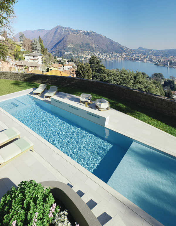Swimming Pool of Villa Mangolia in Como with Panoramic View over Lake Como, Exterior Design by Marco Parentela