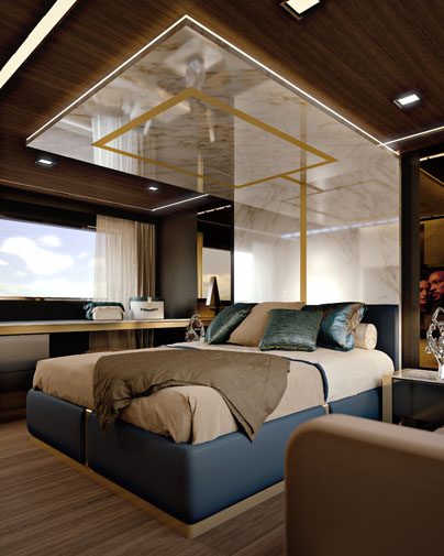 Explorer 64 Concept Bedroom Private Yacht Interior Designed by Italian Designer Marco Parentela