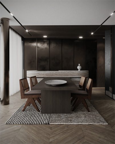 Marco Parentela Luxury Dining Room Walnut and Chevron Floor